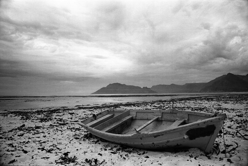 Kommetjie, Long Beach, beach, black & white, boat, cloud, monochrome, rowing, sea, seascape, weather