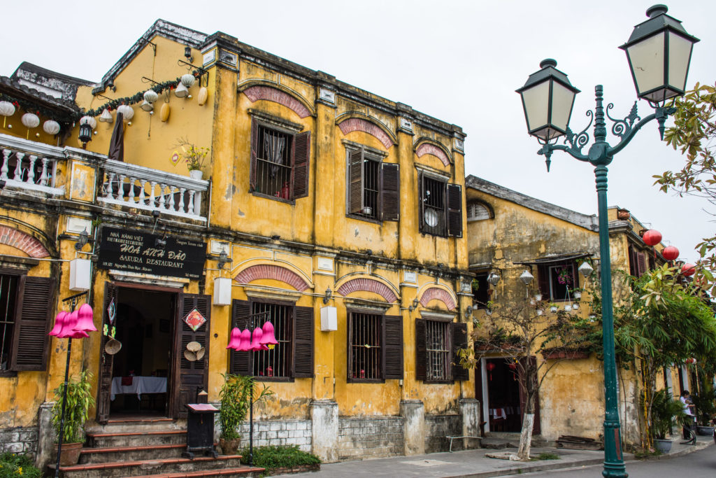 Hoi An, Vietnam, brown, building, lamp, lampshade, purple, restaurant, yellow