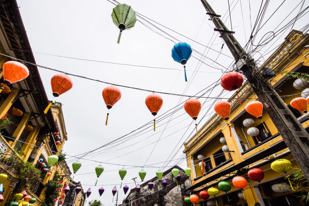 Hoi An, Vietnam, building, distorted, lamp, lampshade, sky, wide angle
