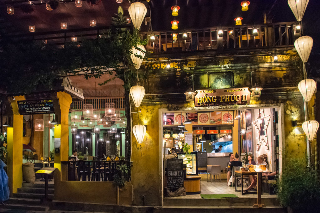 Hoi An, Vietnam, building, lampshade, lights, night, restaurant, yellow