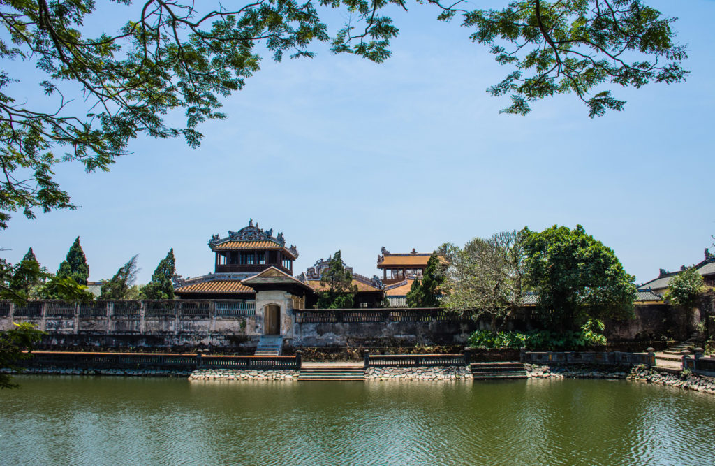 Citadel, Hue, Imperial City, Vietnam, building, moat, tree, water