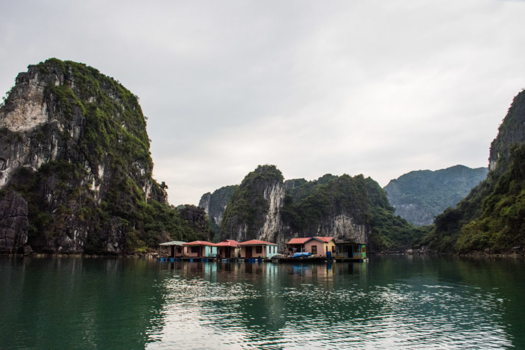 Halong Bay, Vietnam, floating village, karst, sea, sea stack, seascape, water