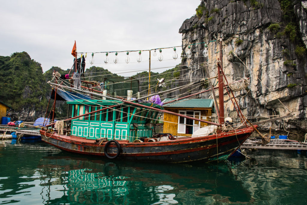Halong Bay, Vietnam, floating village, karst, sea, sea stack, seascape, water
