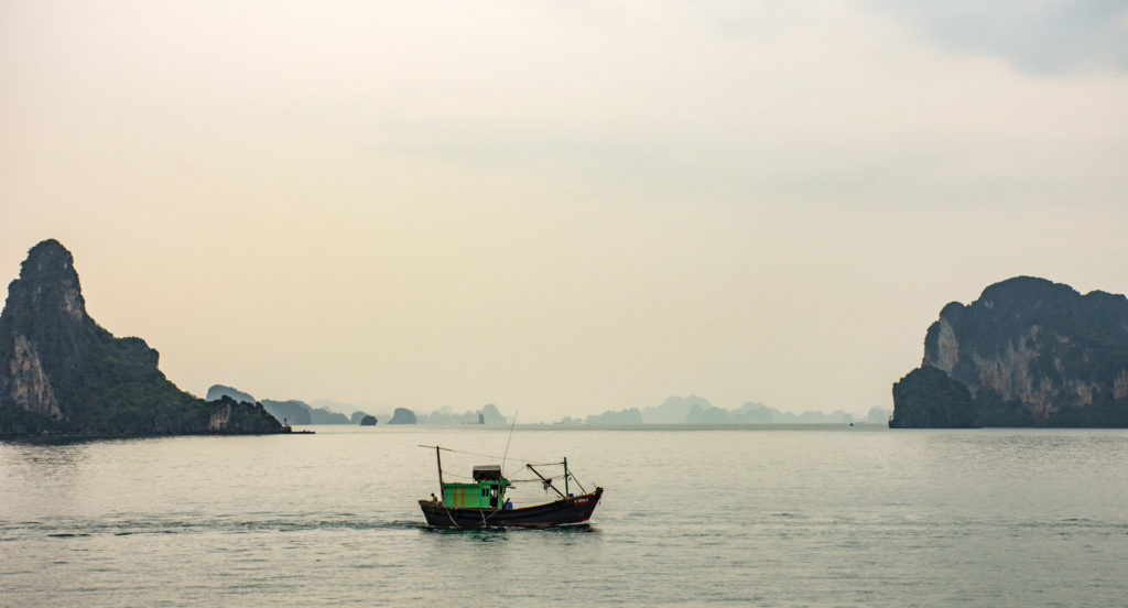 Halong Bay, Vietnam, boat, karst, sea, sea stack, seascape, water