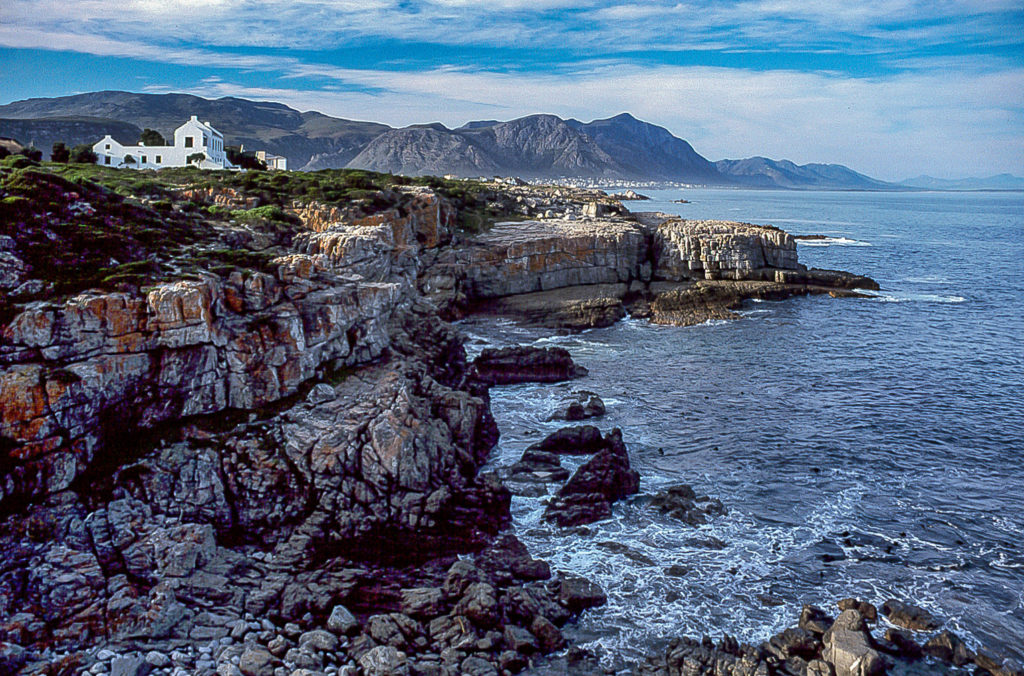 Hermanus, Whale Walk, cliff, cloud, house, mountain, rocks, sea, seascape, weather